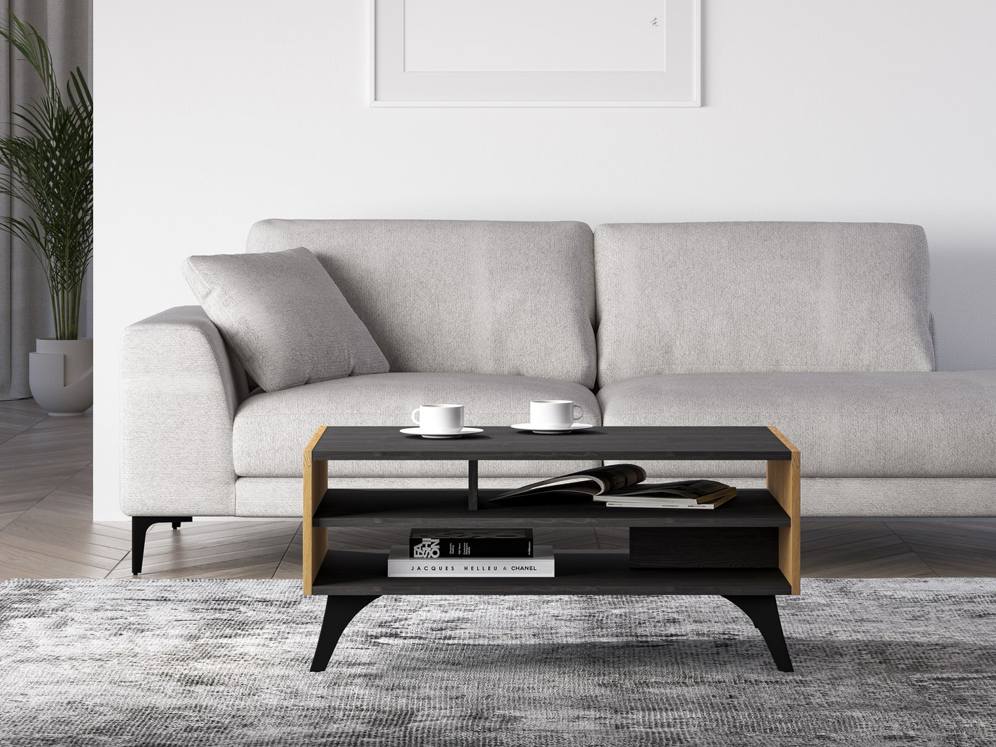 Kafijas galds Toskana 90/40/60 cm ozols/melns - N1 Home