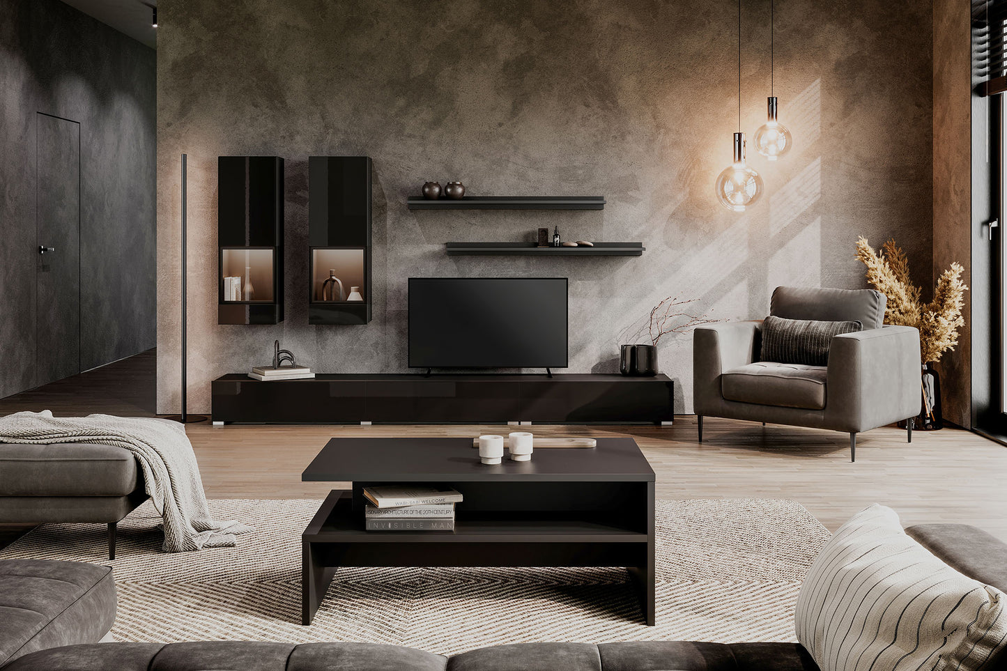 Sienas bloks Greece 270/41 cm melns spīdums/melns supermatēts