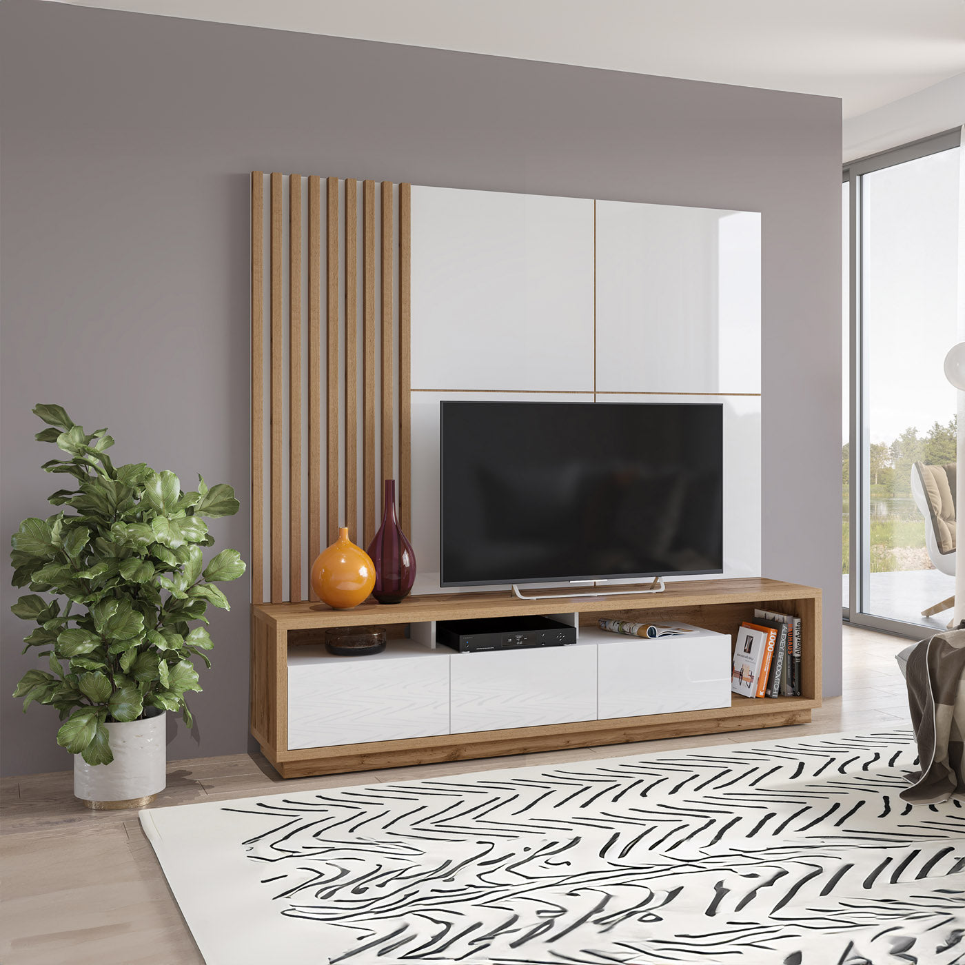 Sienas bloks Celija 200/196/45 cm balts/Votan ozols