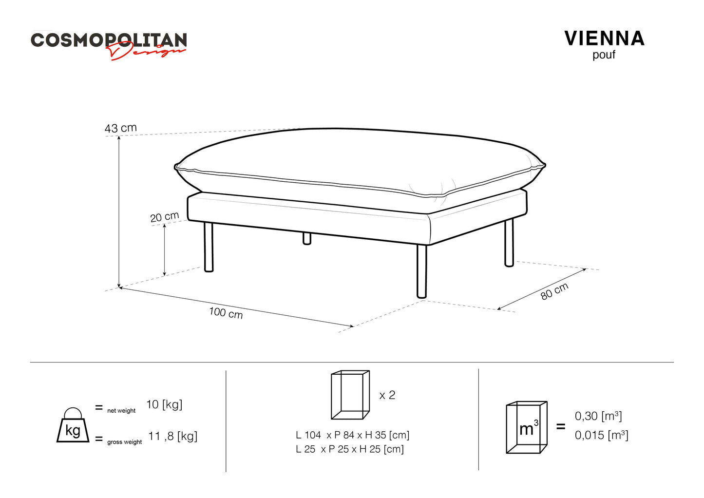 Sols Cosmopolitan Design Vienna 100x80x43 cm gaiši pelēks - N1 Home