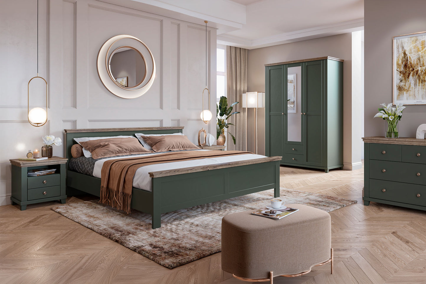 Skapis Evtar 200; 246/216/62 cm zaļs/Lefkas ozols