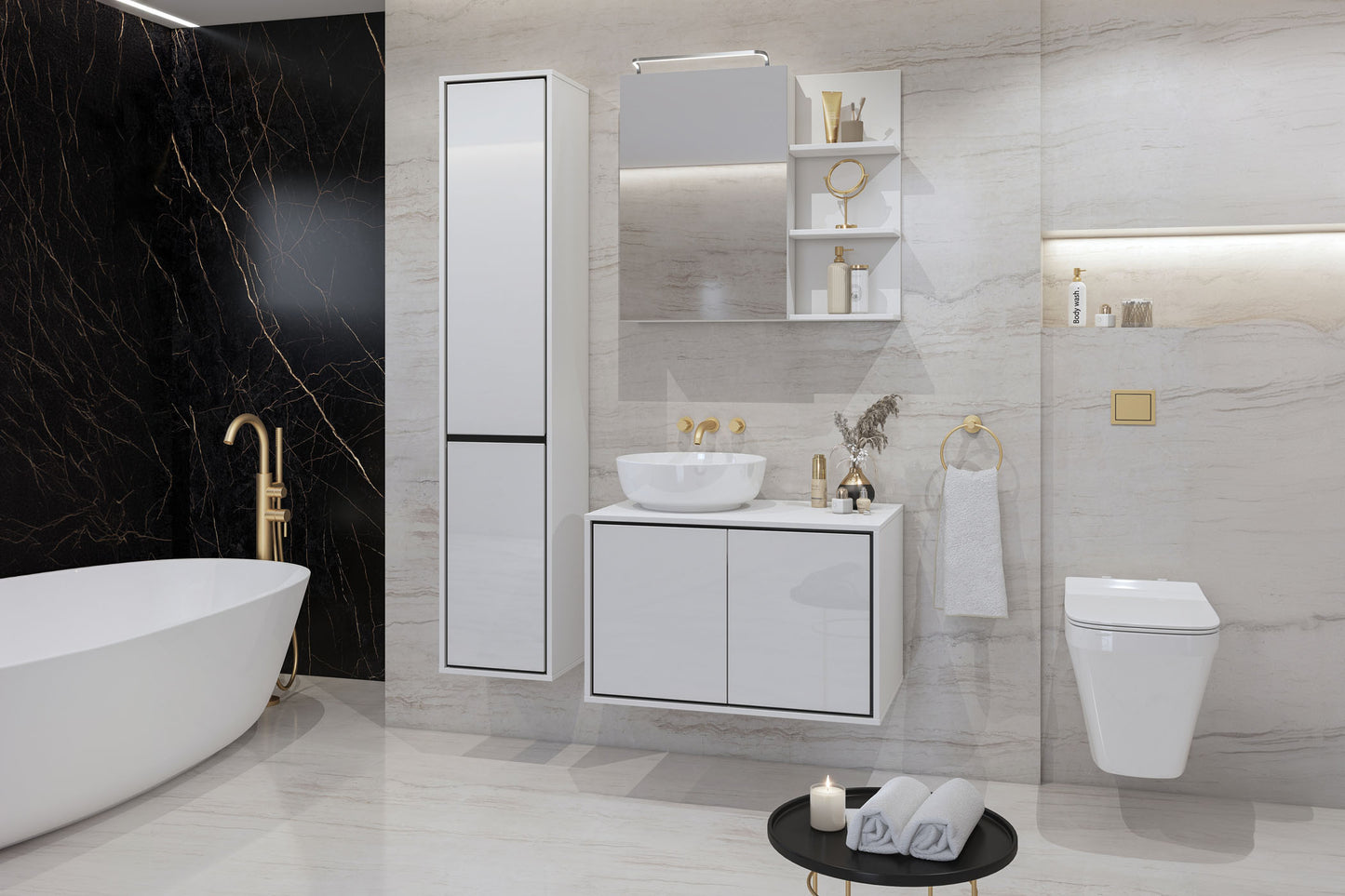 Skapis Iriva 78/48/51 cm balts/melns - N1 Home