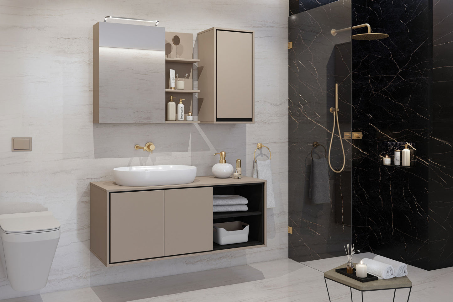 Skapis Iriva 35/30/172 cm congo/melns - N1 Home