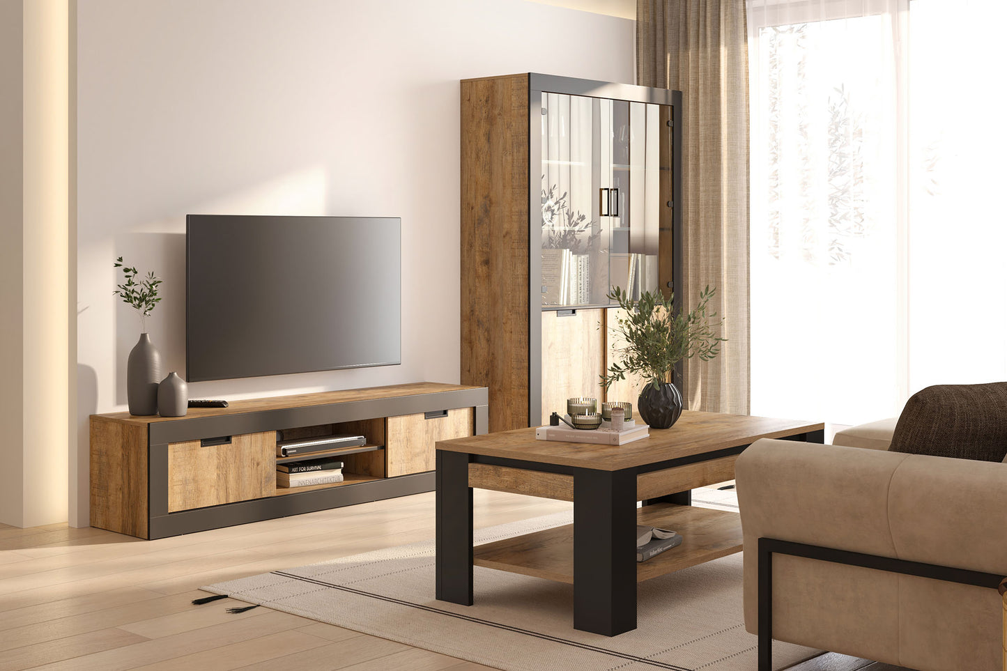 Kafijas galds Valor 120/49/60 cm samdal ozols/melns - N1 Home