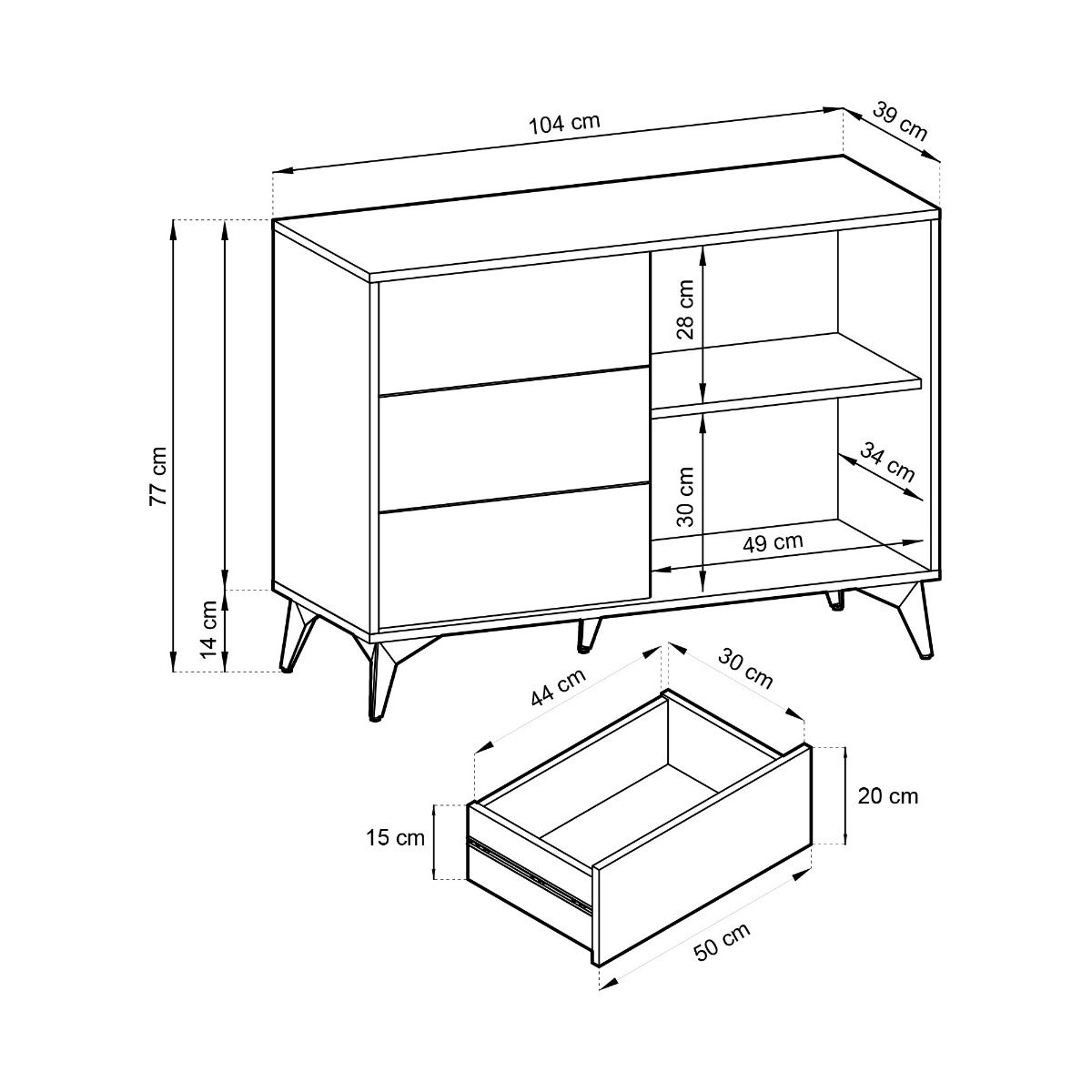 DM kumode melna ar ozolkoka dekoru 103,5x76,7x39 cm
