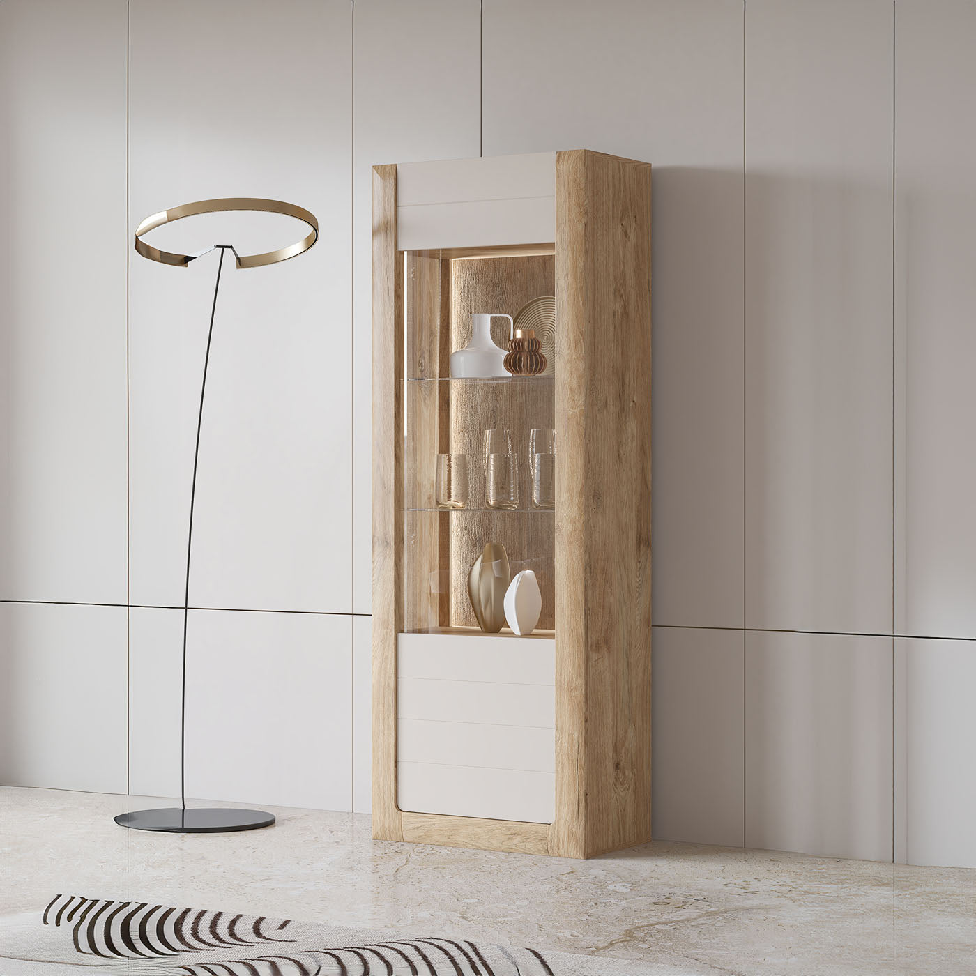 Skapis Kavasari 73/200/41 cm Hamilton ozols/melns