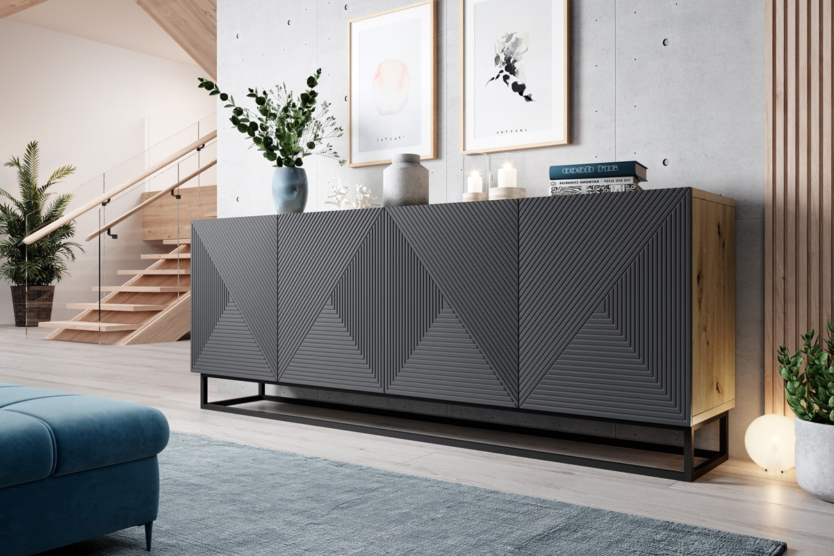 OSLO kumode ar metāla kājām 200/81/43 cm pelēks