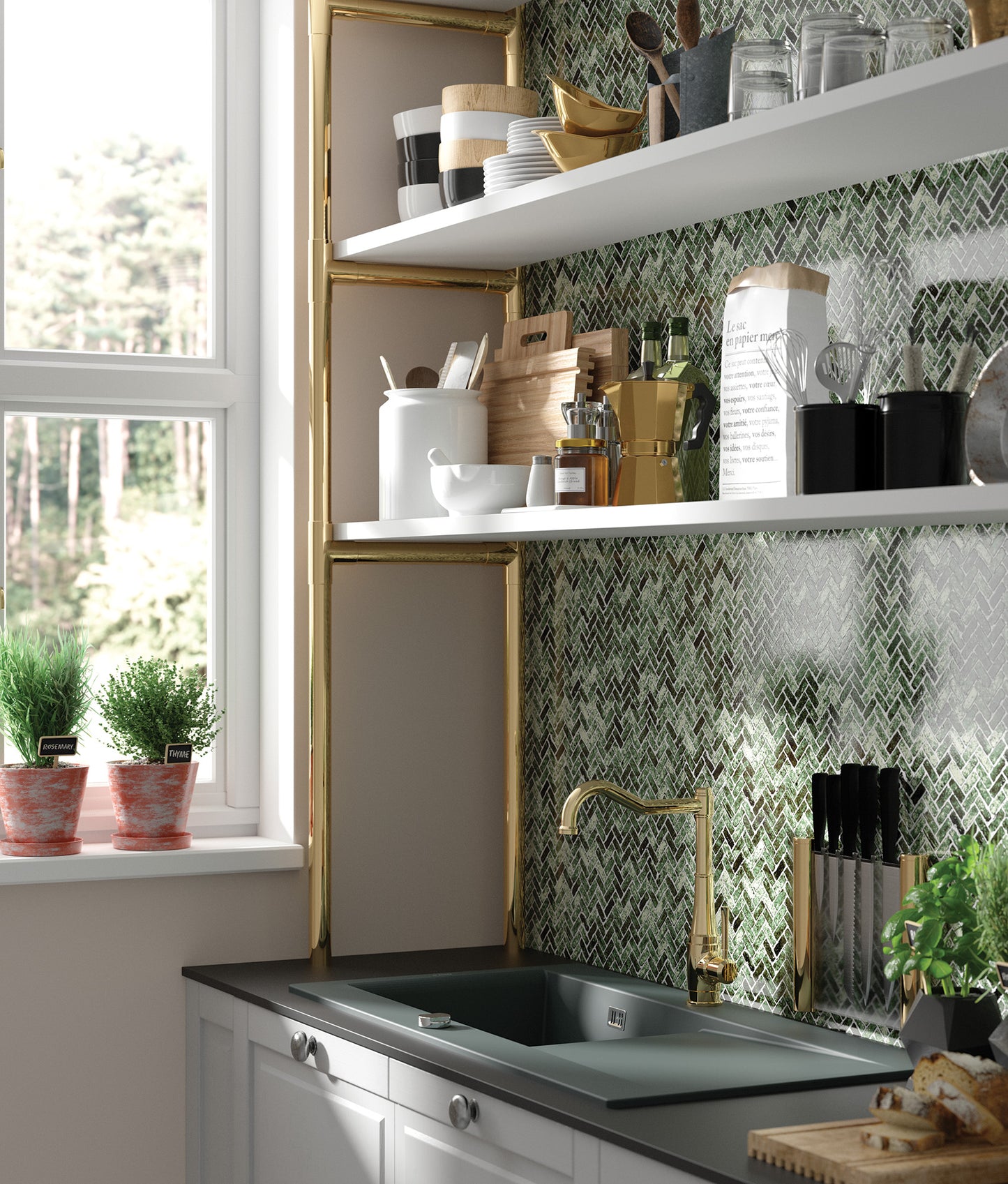 Virtuves jaucējkrāns ar taisnstūra snīpi Tamizo 333 mm titanium - N1 Home