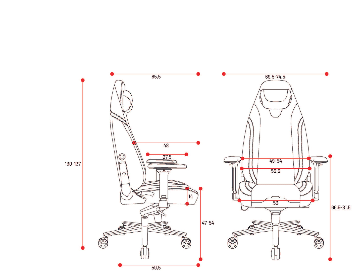 Krēsls X - E 130 - 137/69,5 - 74,5/ 53 cm gaiši melns - N1 Home