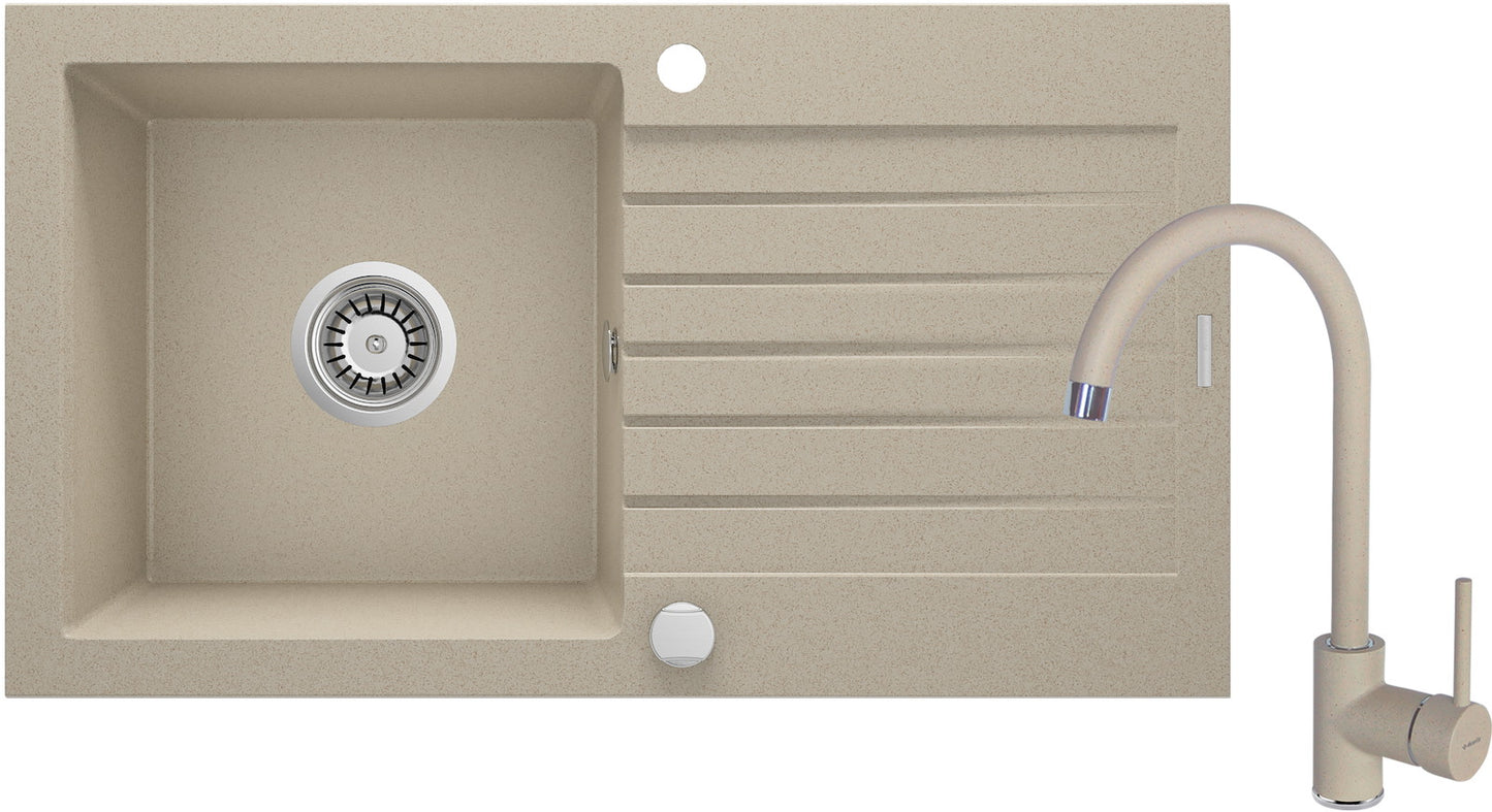 Granīta izlietne ar jaucējkrānu 1-bļodas izlietne ar izlietni Zorba 760 x 440 x 160 smiltis - N1 Home