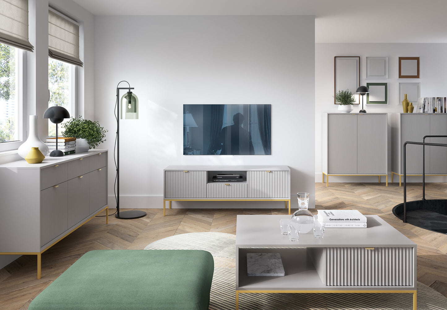 Kafijas galdiņš NV 104/46/68 cm pelēks /zelts - N1 Home