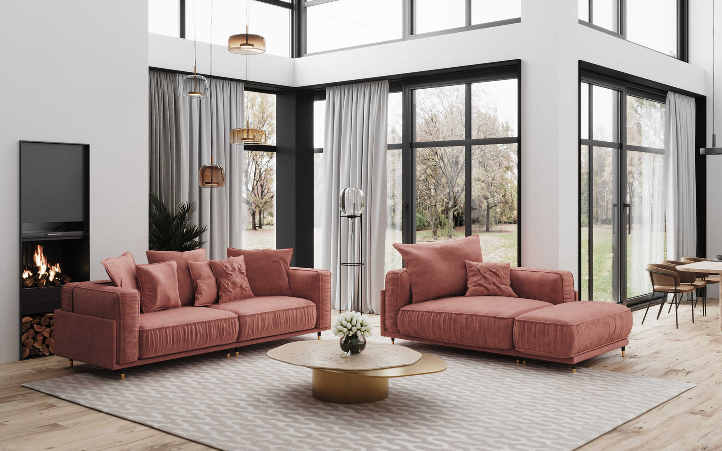 Dīvāns Bellissa Befame 234/109/104 cm rozā