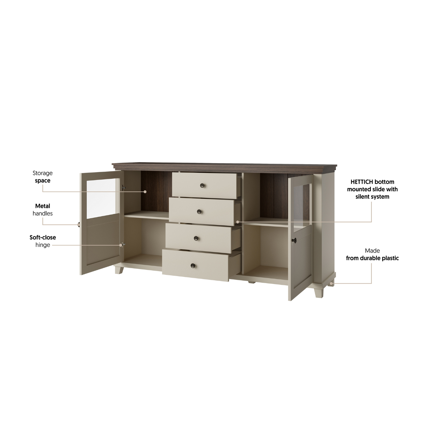 Kumode Evtar 181/42/93 cm kašmirs/Dunin ozols - N1 Home