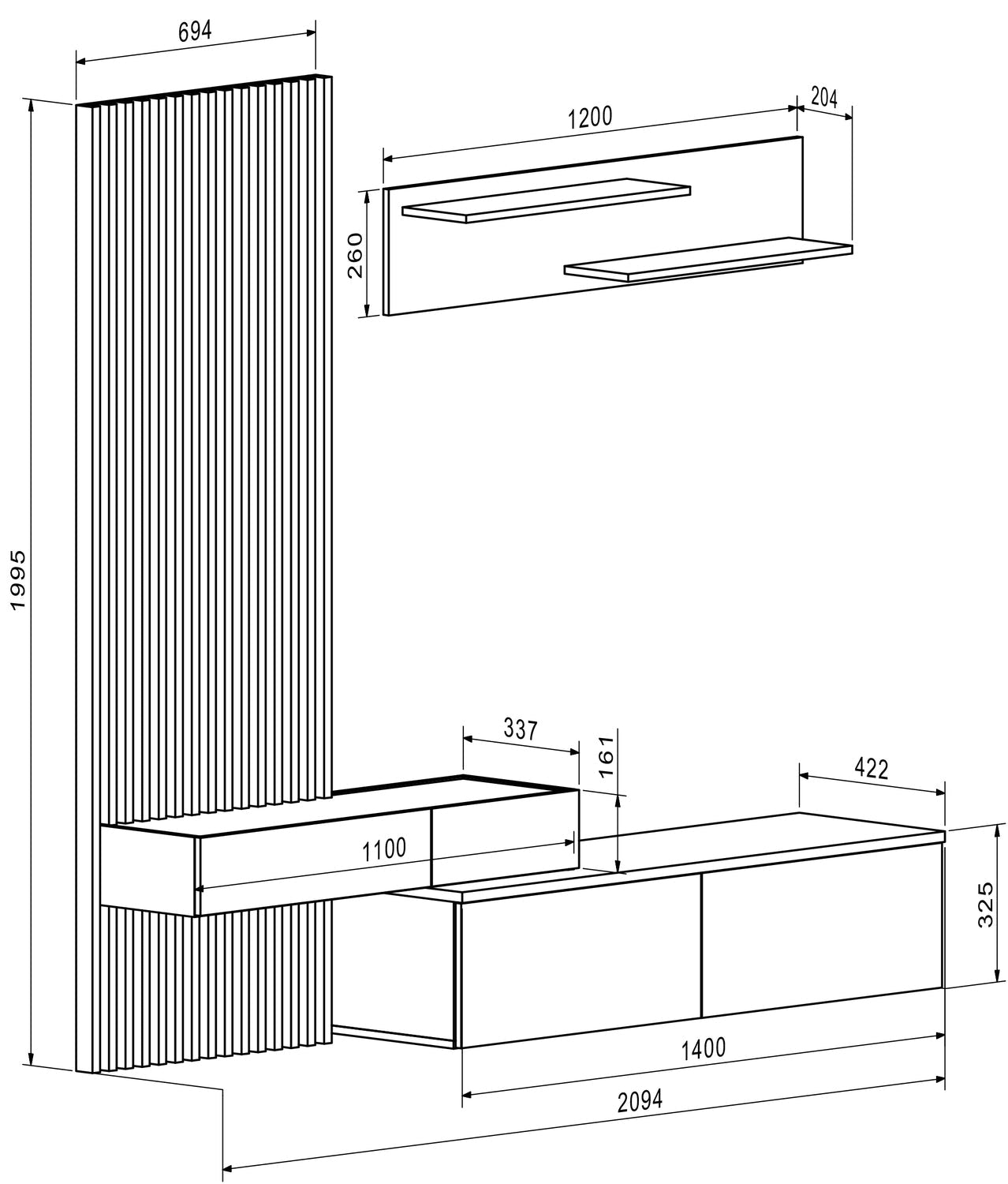 Mēbeļu komplekts Karmina 210 cm Artizan ozols/melns