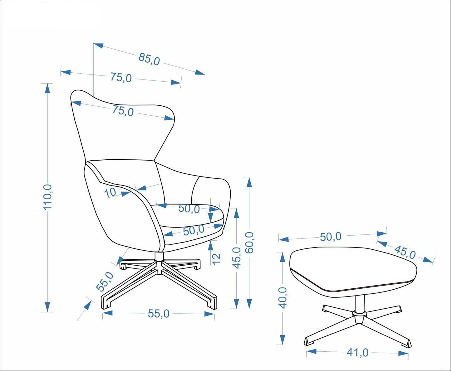 Krēsls Freds 75/85/110/45 cm un 50/45/40 cm Silencio 06