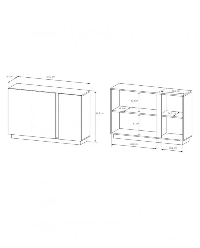 Kumode Arci 138,2/90,5/40 cm balts/ozols - N1 Home