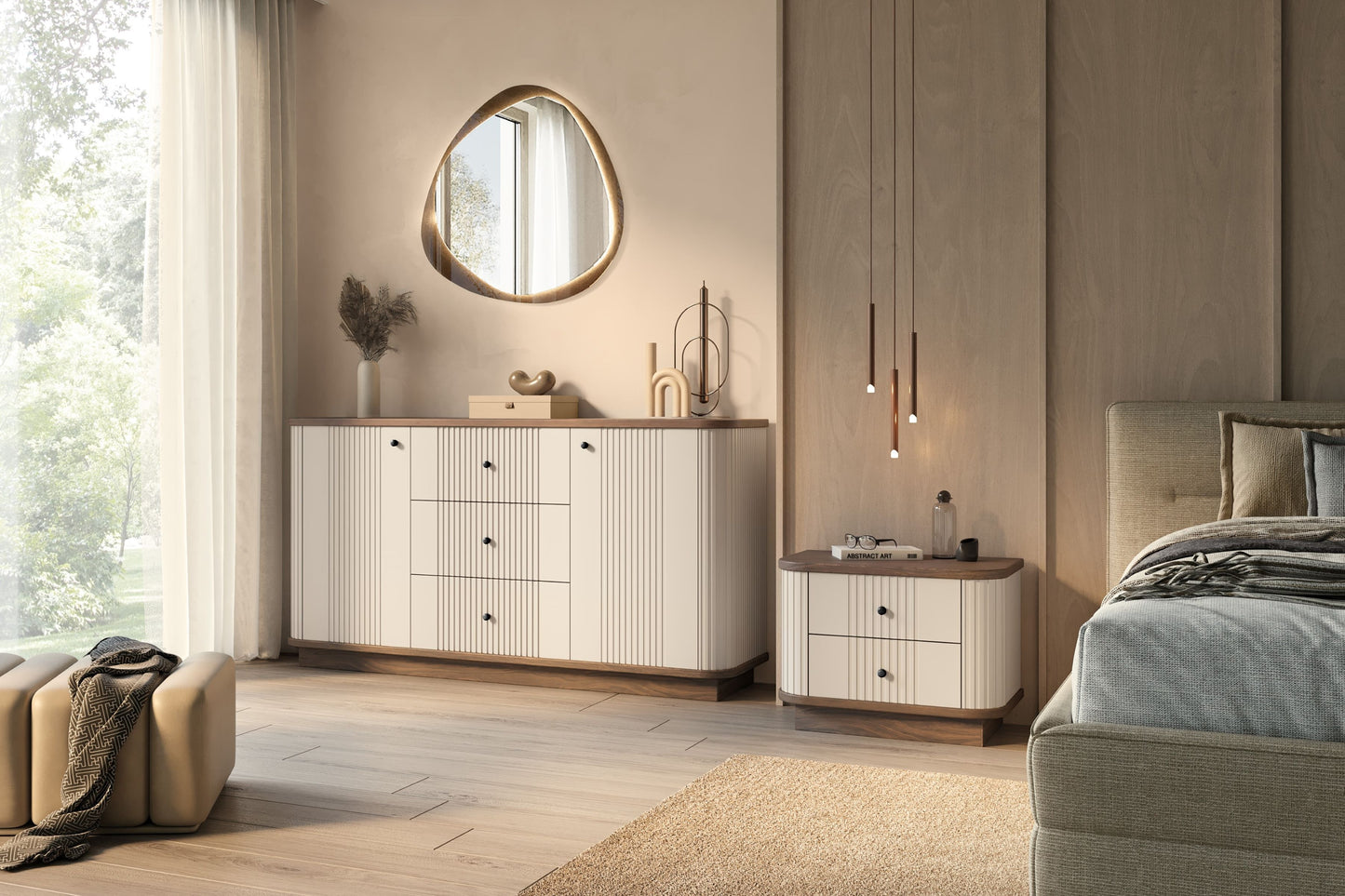 Kumode Vespa 160/77/38/ cm kašmirs/rieksts/melns - N1 Home