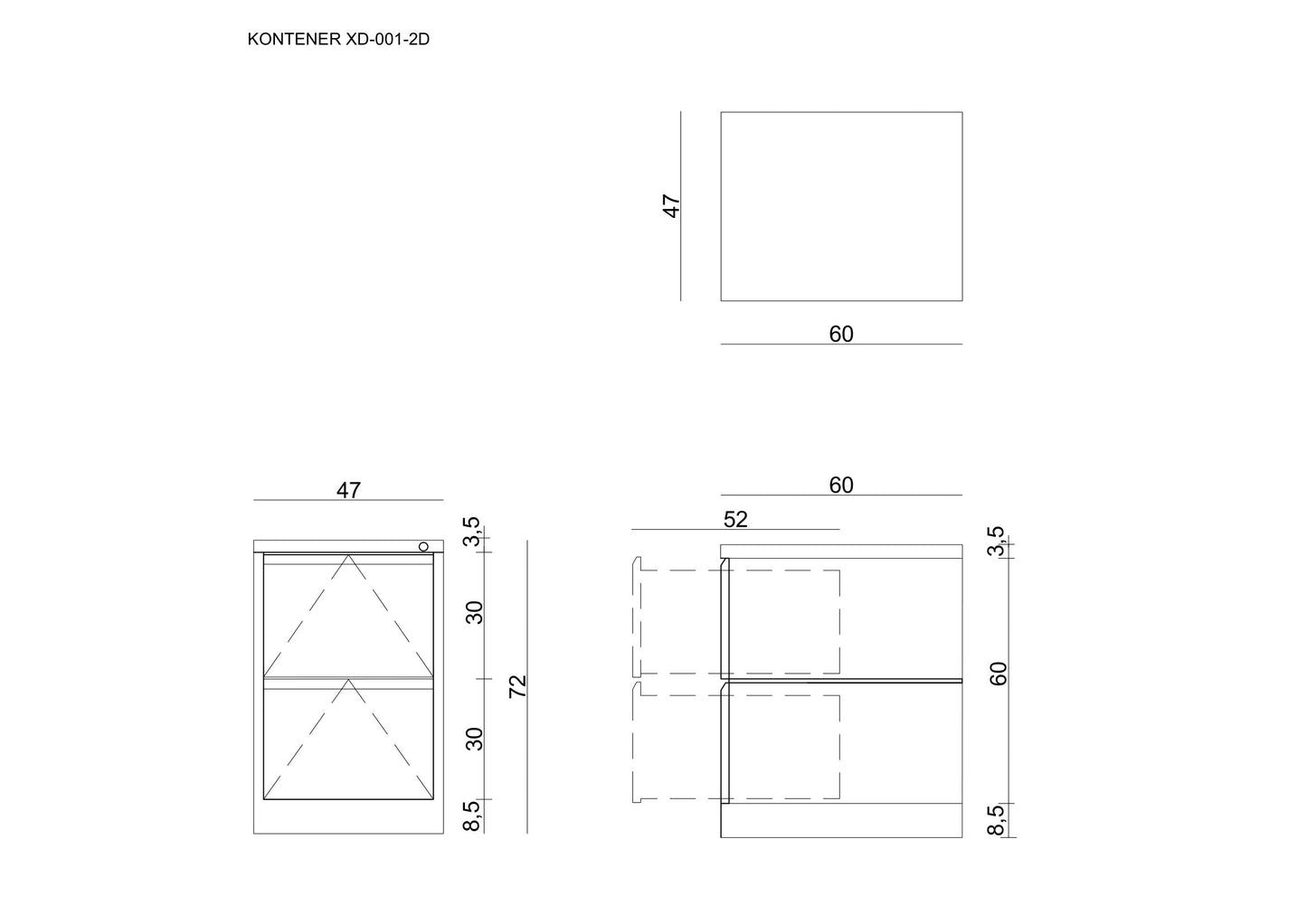 Biroja kumode RUDS S 72/47/60 cm balts - N1 Home