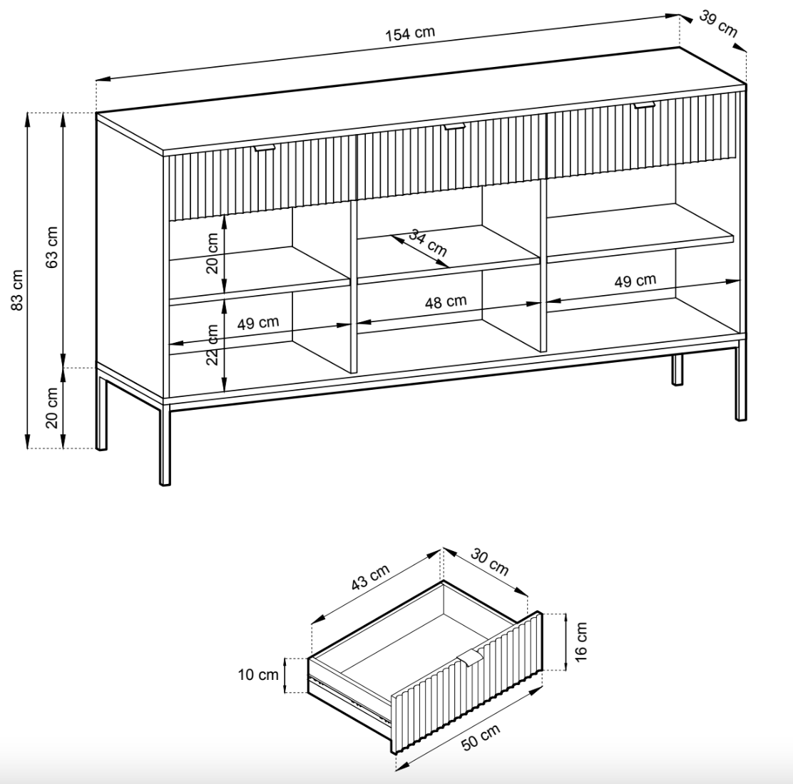 Kumode NV 154/83/39 cm olīves/melns - N1 Home
