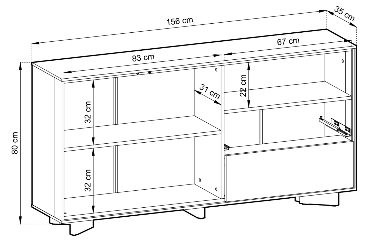 Kumode Distri 156/80/35 cm Vičencas ozols/kašmirs - N1 Home
