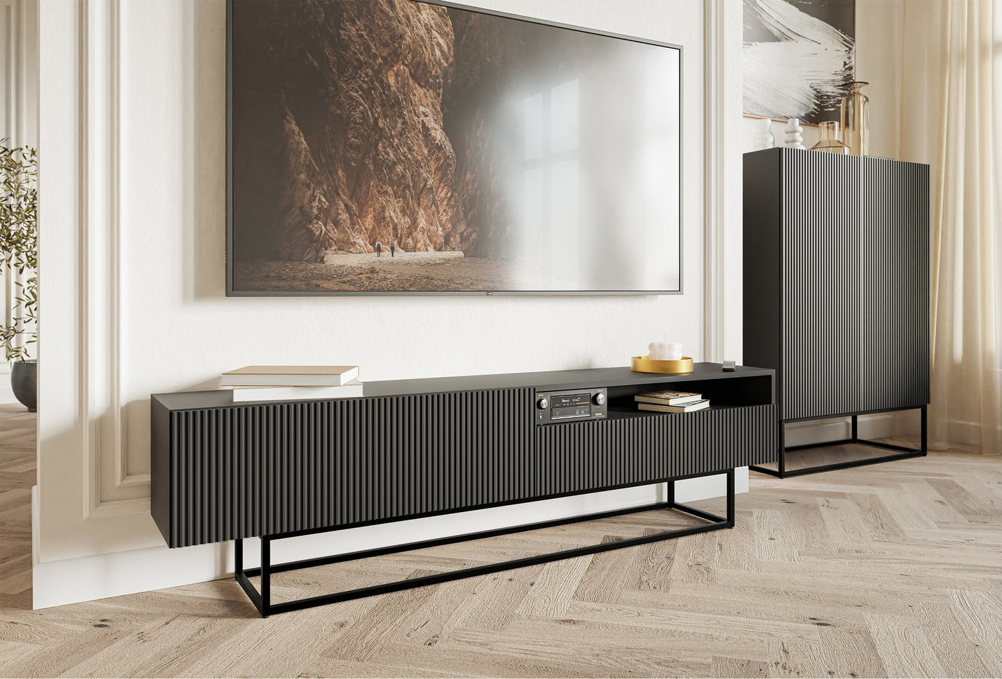 TV skapis Velda A 175/46/31 cm melns/melns