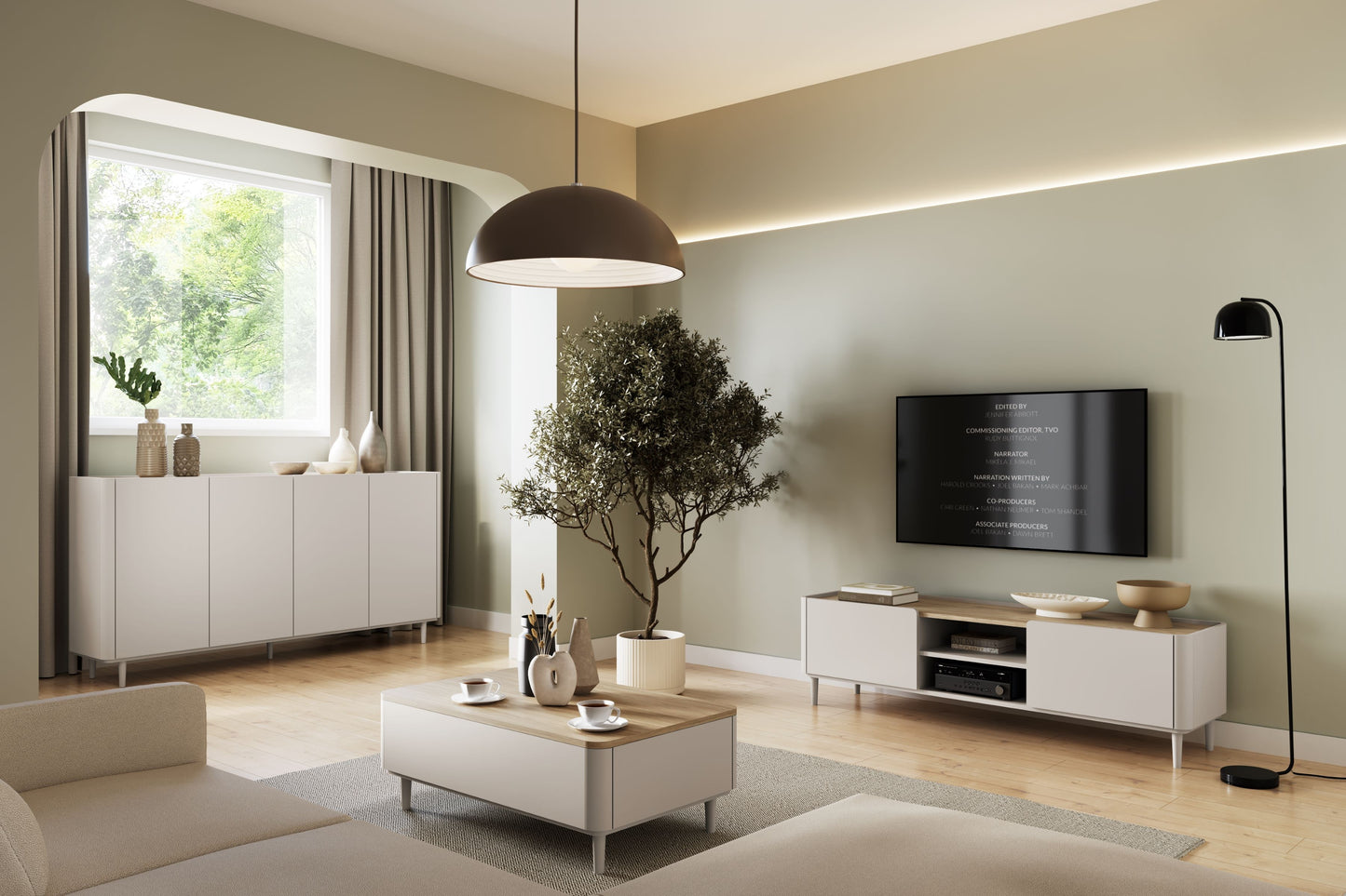 TV skapis Elva 170/48/48 cm Kašmirs / Eļļots ozols - N1 Home