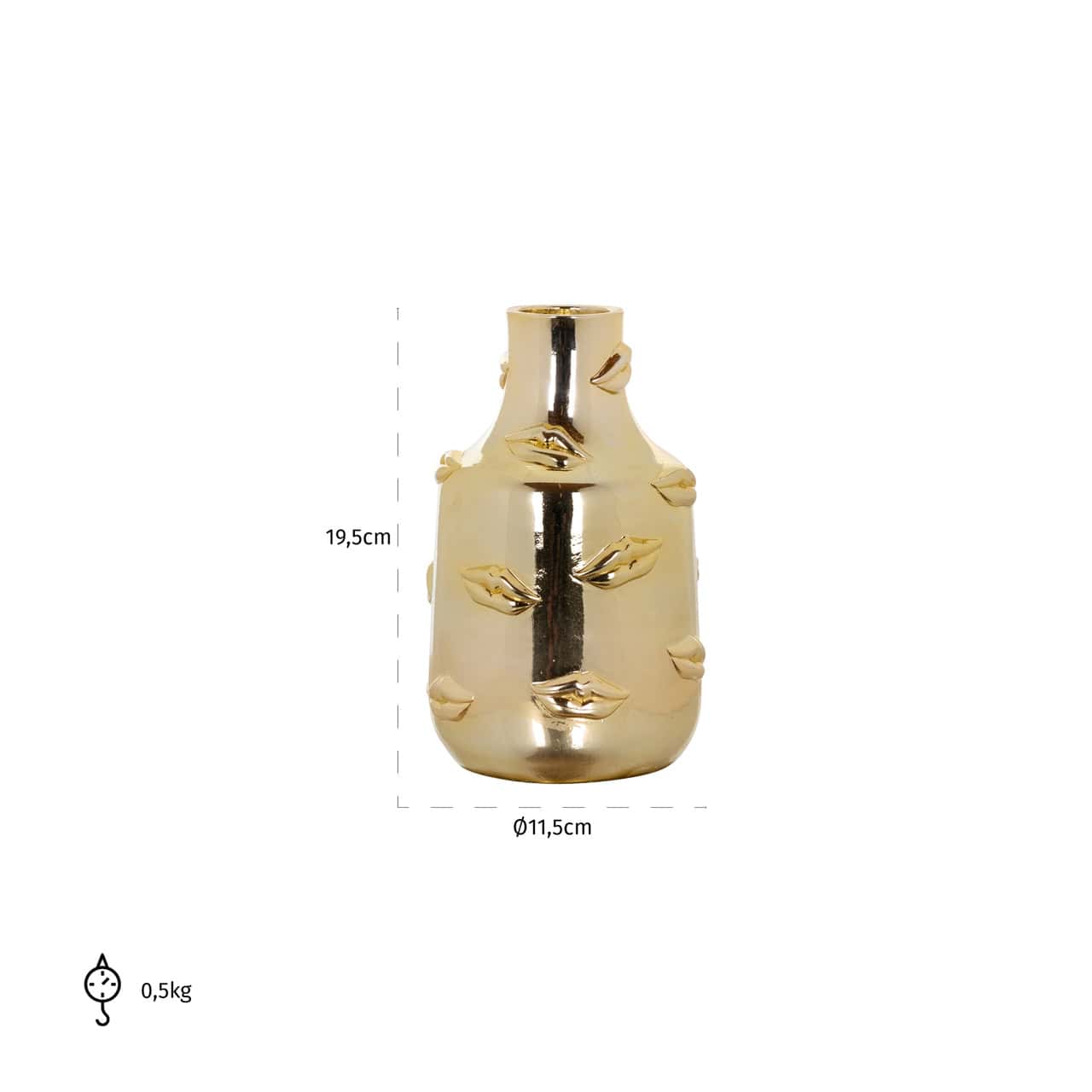 Vāze Kisses Richmond Interiors 11,5/11,5/19,5 cm zelts