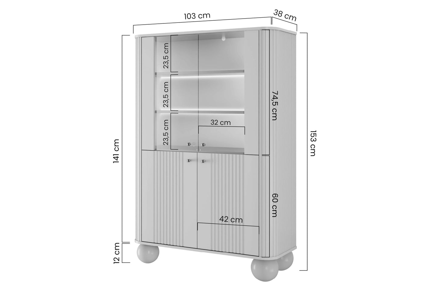 Vitrīnas skapis Vespa 103/153/38 cm kašmirs/zelts - N1 Home
