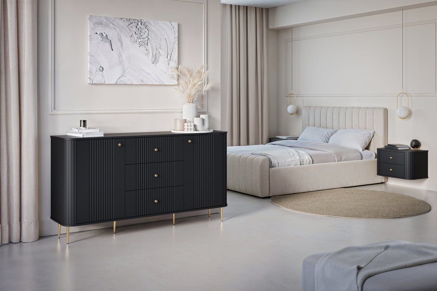 Naktsskapītis (2) Vespa 56/48/38 cm melns/zelts - N1 Home