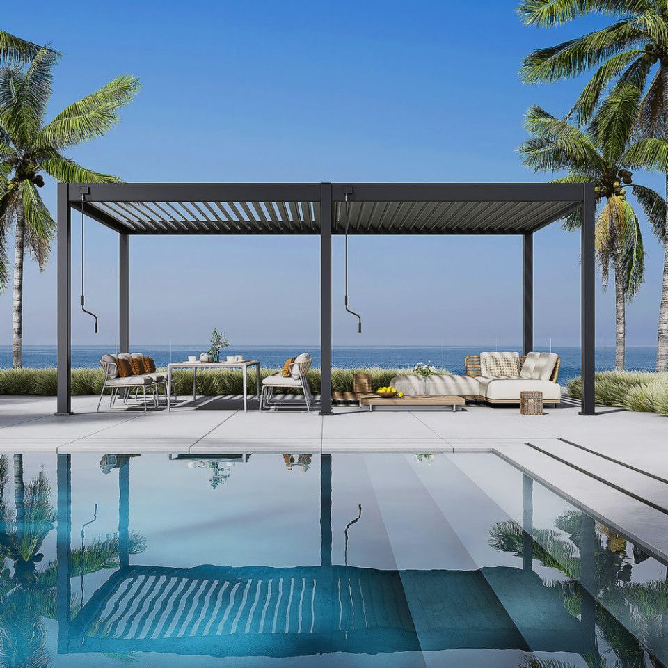 Alumīnija dārza pergola Elia 3x6 309/600/255 cm antracīts/gaiši pelēka - N1 Home