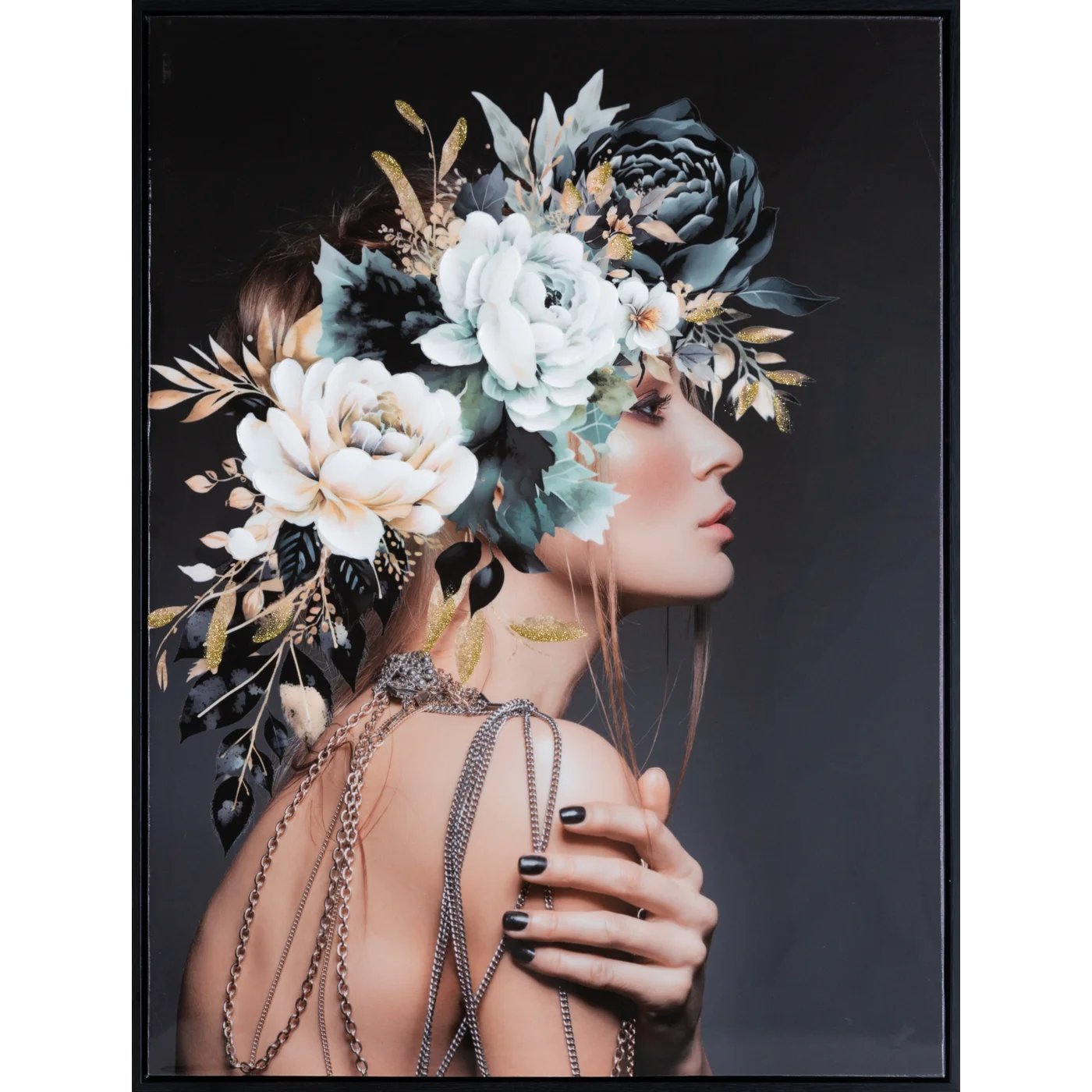 Glezna ar noslēpumainas sievietes audekla apdruka ar spoguļapdari 60/80 cm - N1 Home