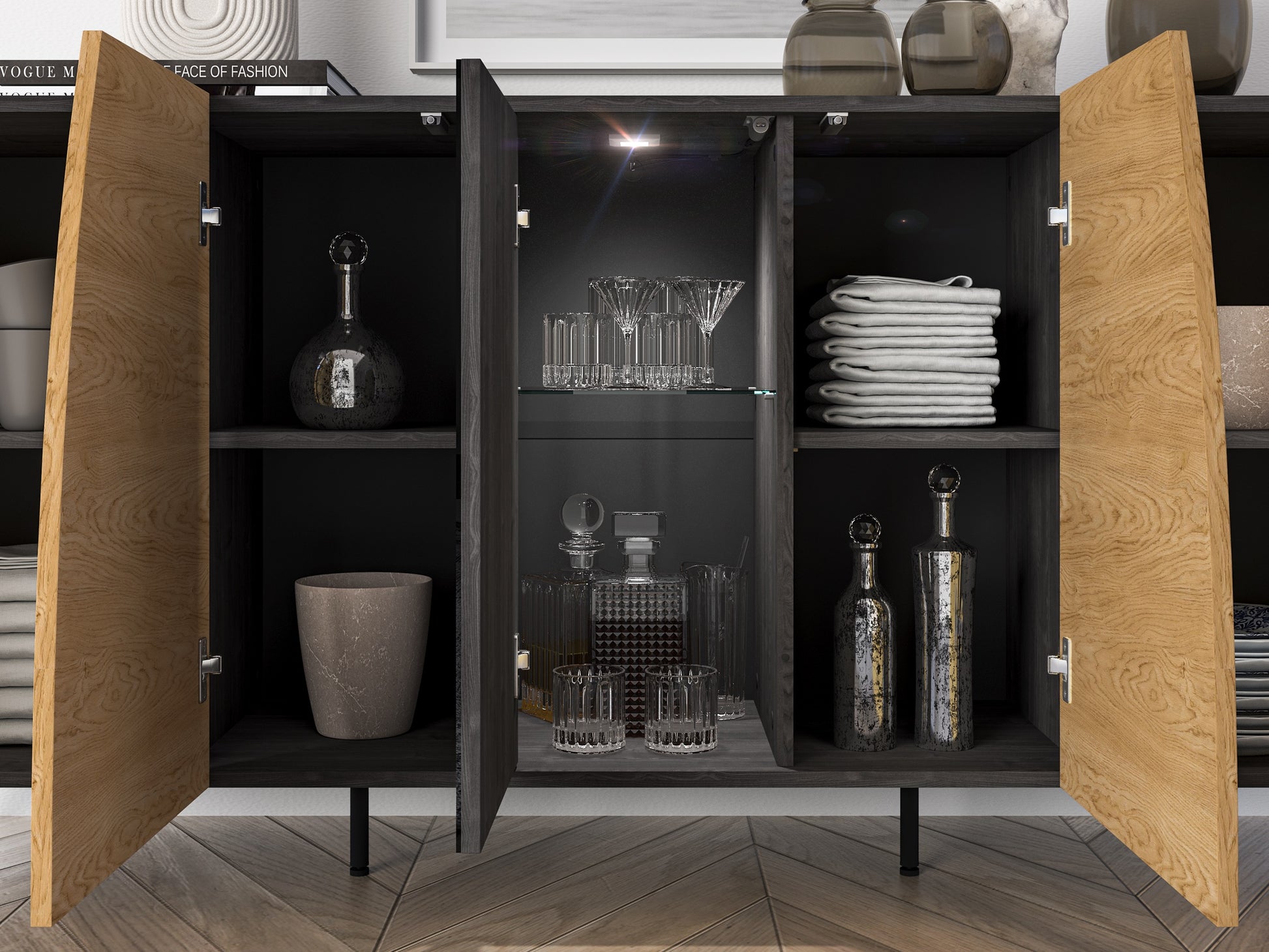 Kumode Toskana 169/82/38 cm ozols/melns - N1 Home