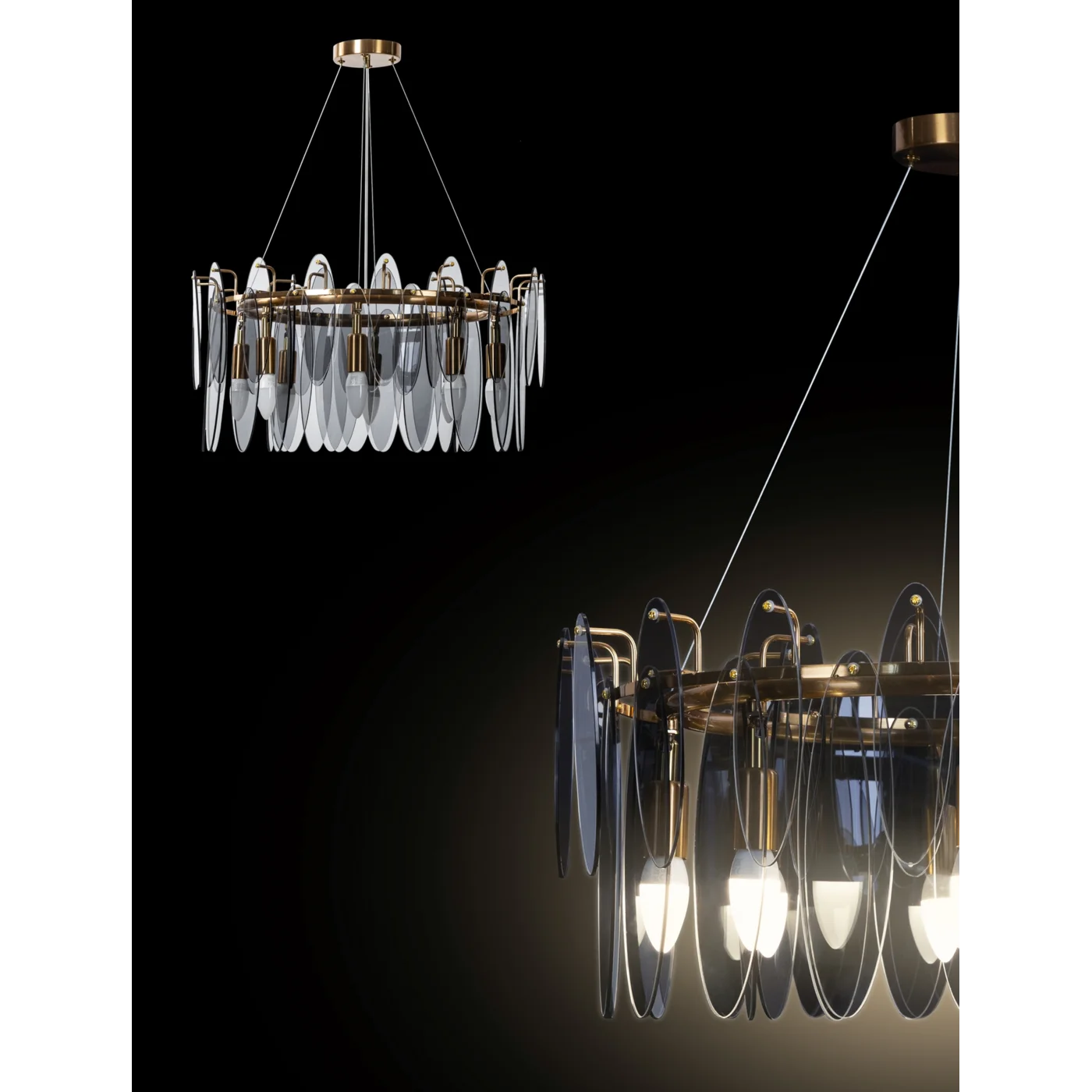 Lustra Mar ar kūpināta stikla piekariņiem, regulējams augstums, 60 x 150 cm, grafīts - N1 Home