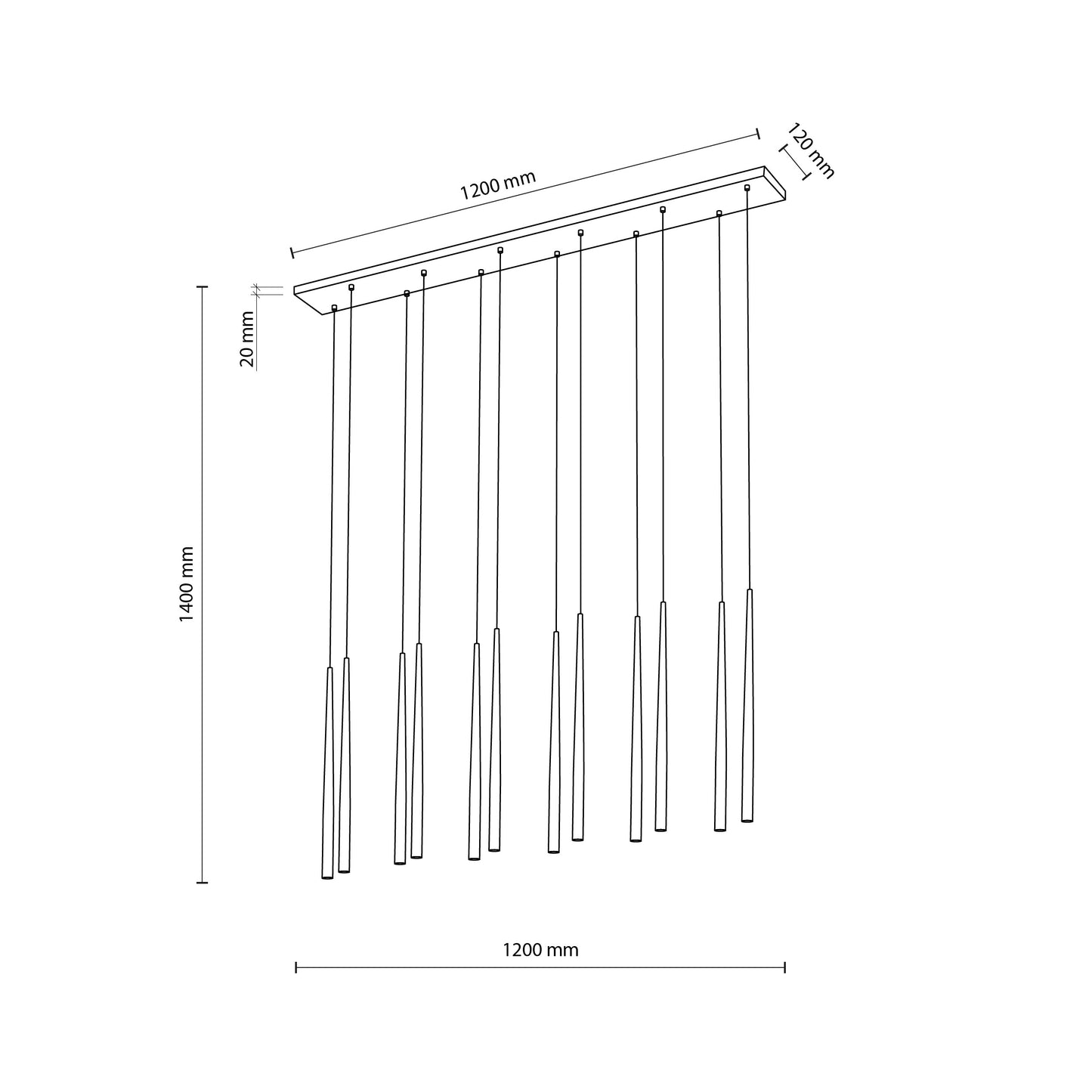 Piekaramā lampa Piano 120 × 1200 × 1400 mm brūns - N1 Home
