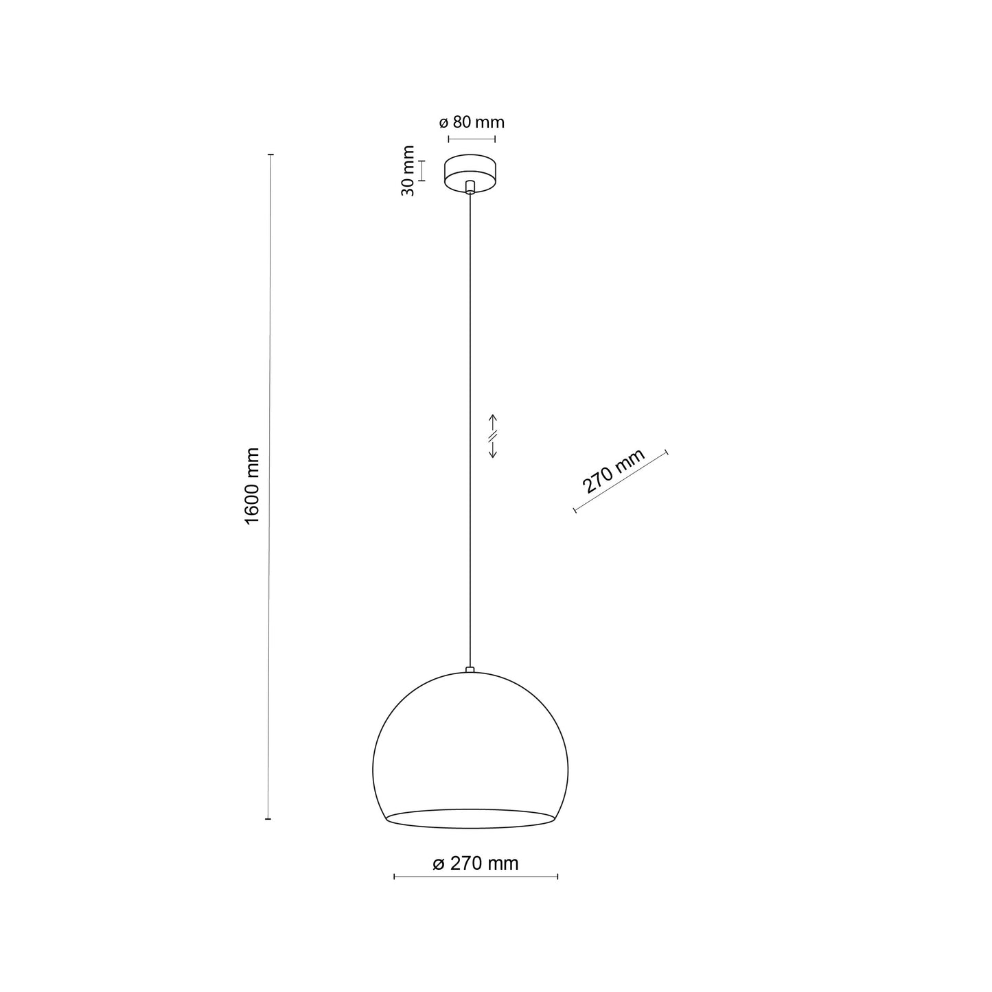 Piekaramā lampa Zoe 270 × 270 × 1600 mm melns - N1 Home