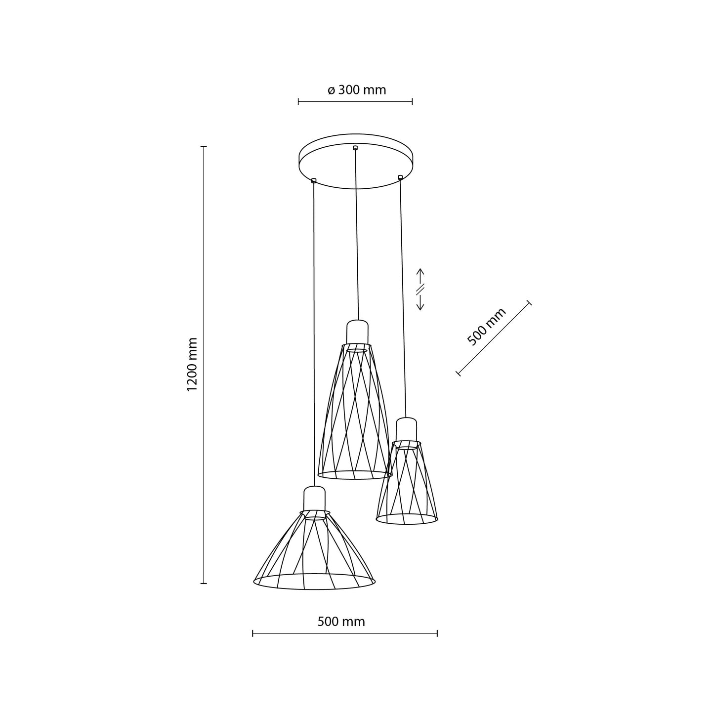 Piekaramā lampa Modest 500 × 500 × 1200 mm melns - N1 Home