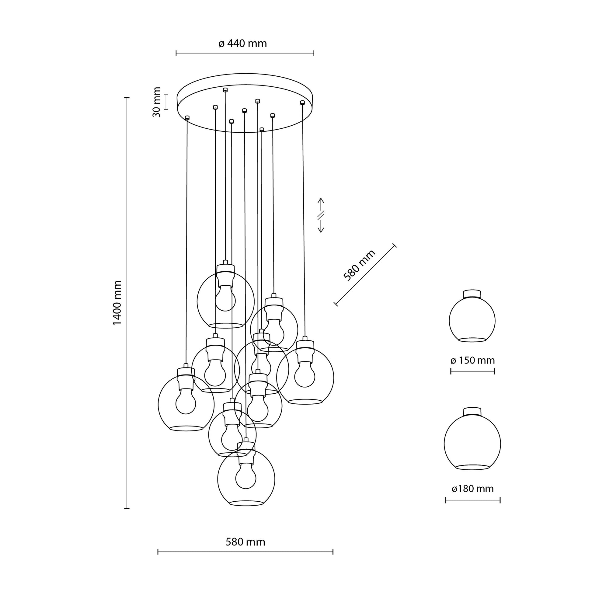 Piekaramā lampa Cub 58/58/140 cm melns/miks - N1 Home