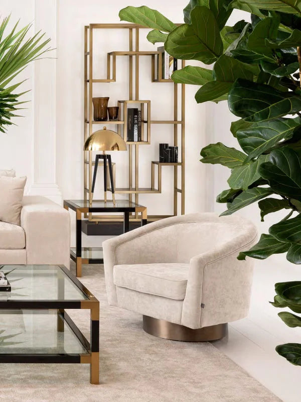 Krēsls Catene Eichholtz 80/80/76 cm Clarck sand | matte gold finish swivel base