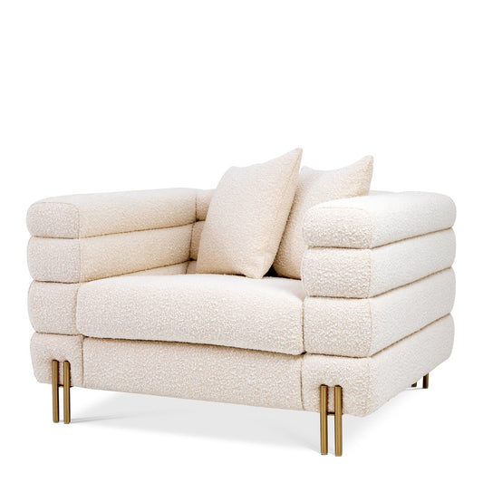 Krēsls York Eichholtz 112/97/69 cm Bouclé cream | brushed brass finish legs