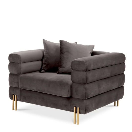 Krēsls York Eichholtz 112/97/69 cm Savona grey velvet | brushed brass finish legs