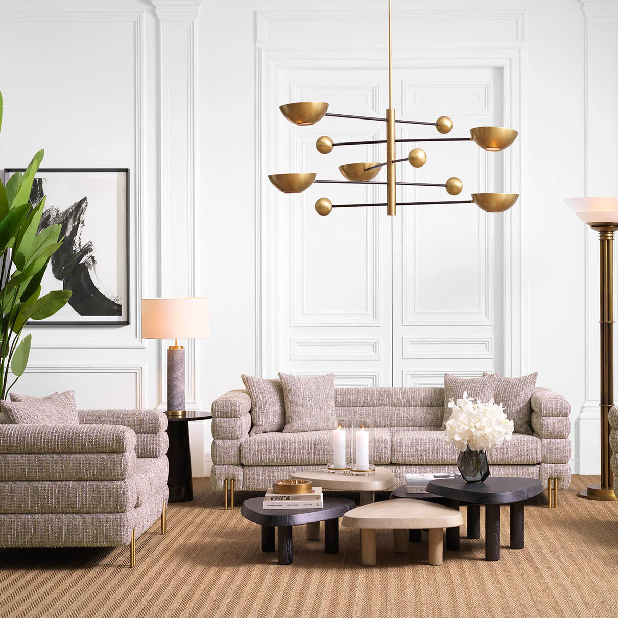 Krēsls York Eichholtz 112/97/69 cm Mademoiselle beige | brushed brass finish legs