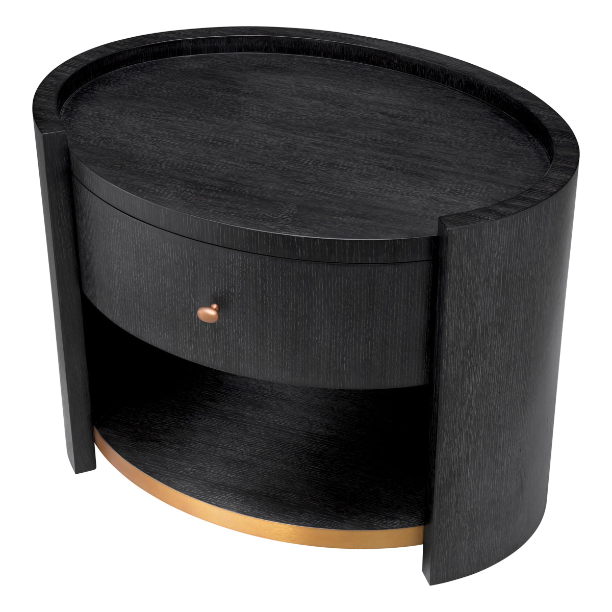 Naktsskapitis Rosemberg Eichholtz 80/56/60.5 cm Charcoal grey oak veneer/brushed brass finish