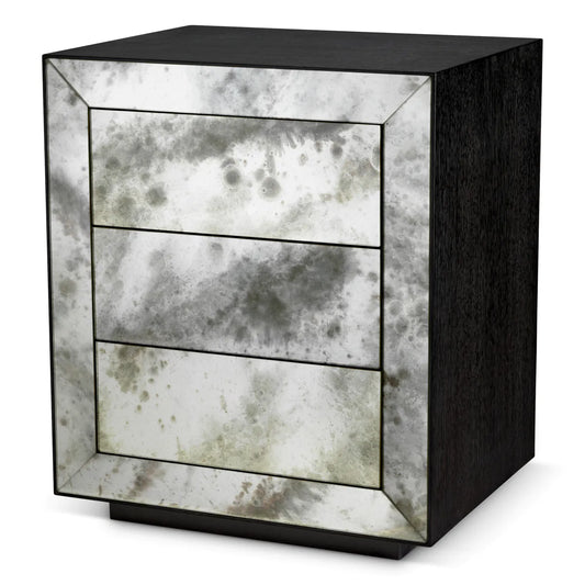 Naktsskapitis Bogart Eichholtz 58/46/68 cm Charcoal grey oak veneer/antique mirror glass