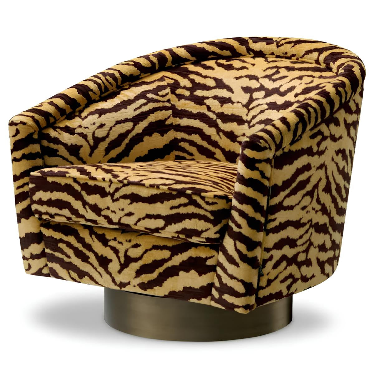 Krēsls Catene Eichholtz 80/80/76 cm Tigris brown | brushed brass finish swivel base