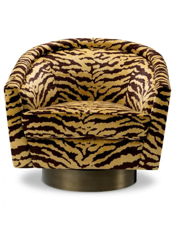Krēsls Catene Eichholtz 80/80/76 cm Tigris brown | brushed brass finish swivel base