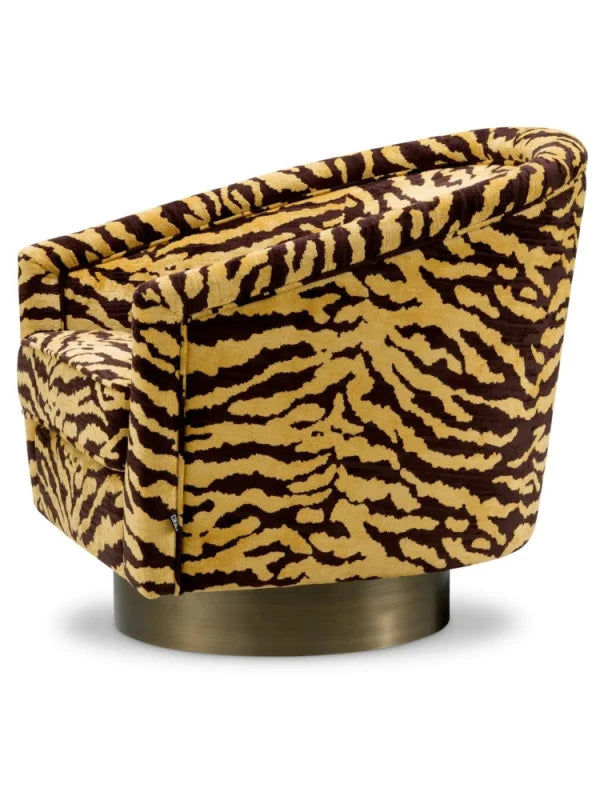 Krēsls Catene Eichholtz 80/80/76 cm Tigris brown | brushed brass finish swivel base