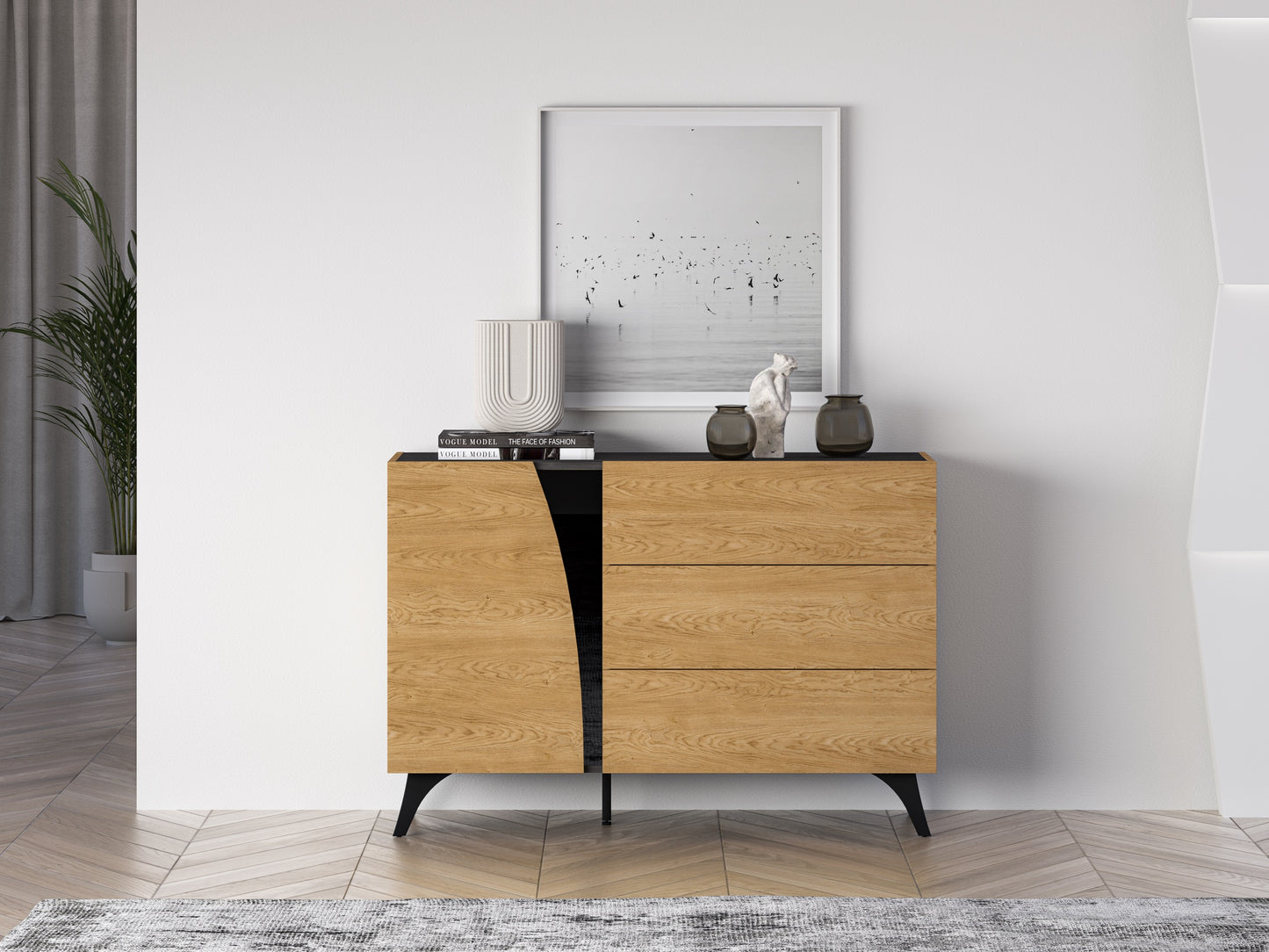 Kumode Toskana 120/82/38 cm ozols/melns - N1 Home