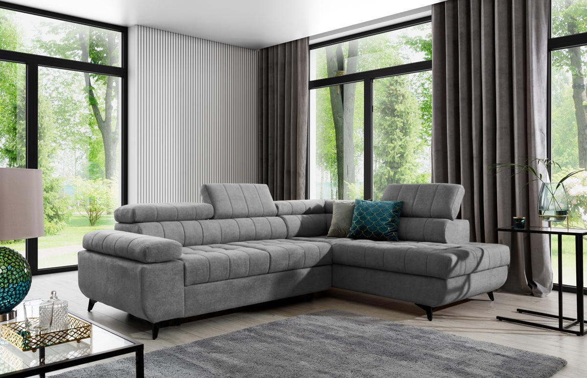 Dīvāns SIDNEY labais stūris 268/76-97/201 cm pelēks 2 - N1 Home