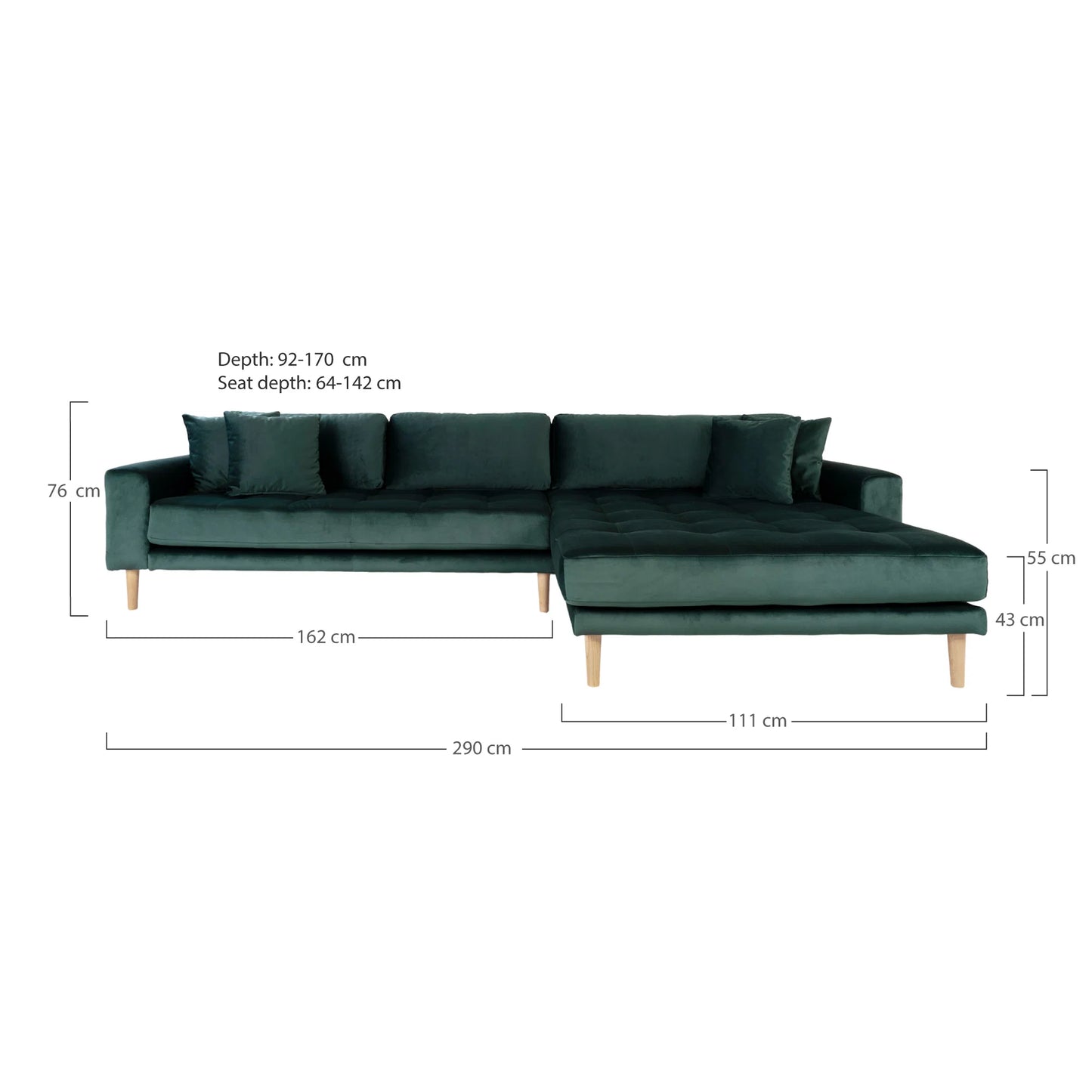 Dīvāns Lounge Lito 290/170/76 cm zaļs