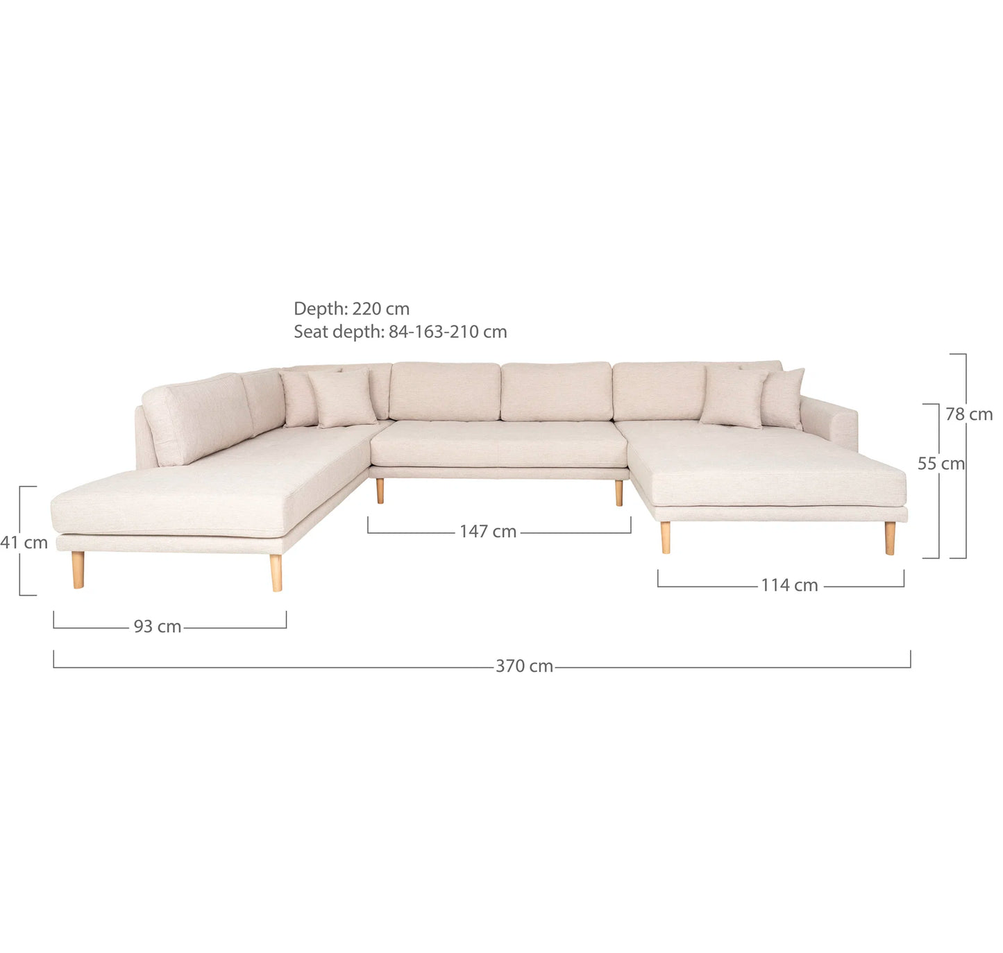Dīvāns Lito - U 370/220/76 cm sand